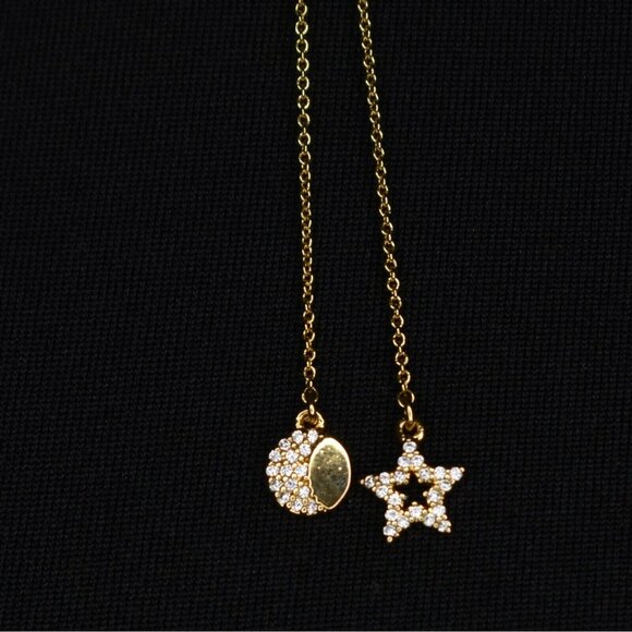 BaubleBar Tiered Necklace Gold Tone Chain Pave Star and Moon Layered - Picture 2 of 6